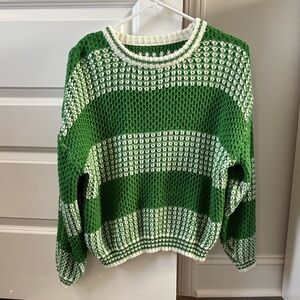 SHEIN Green and Cream Striped Sweater